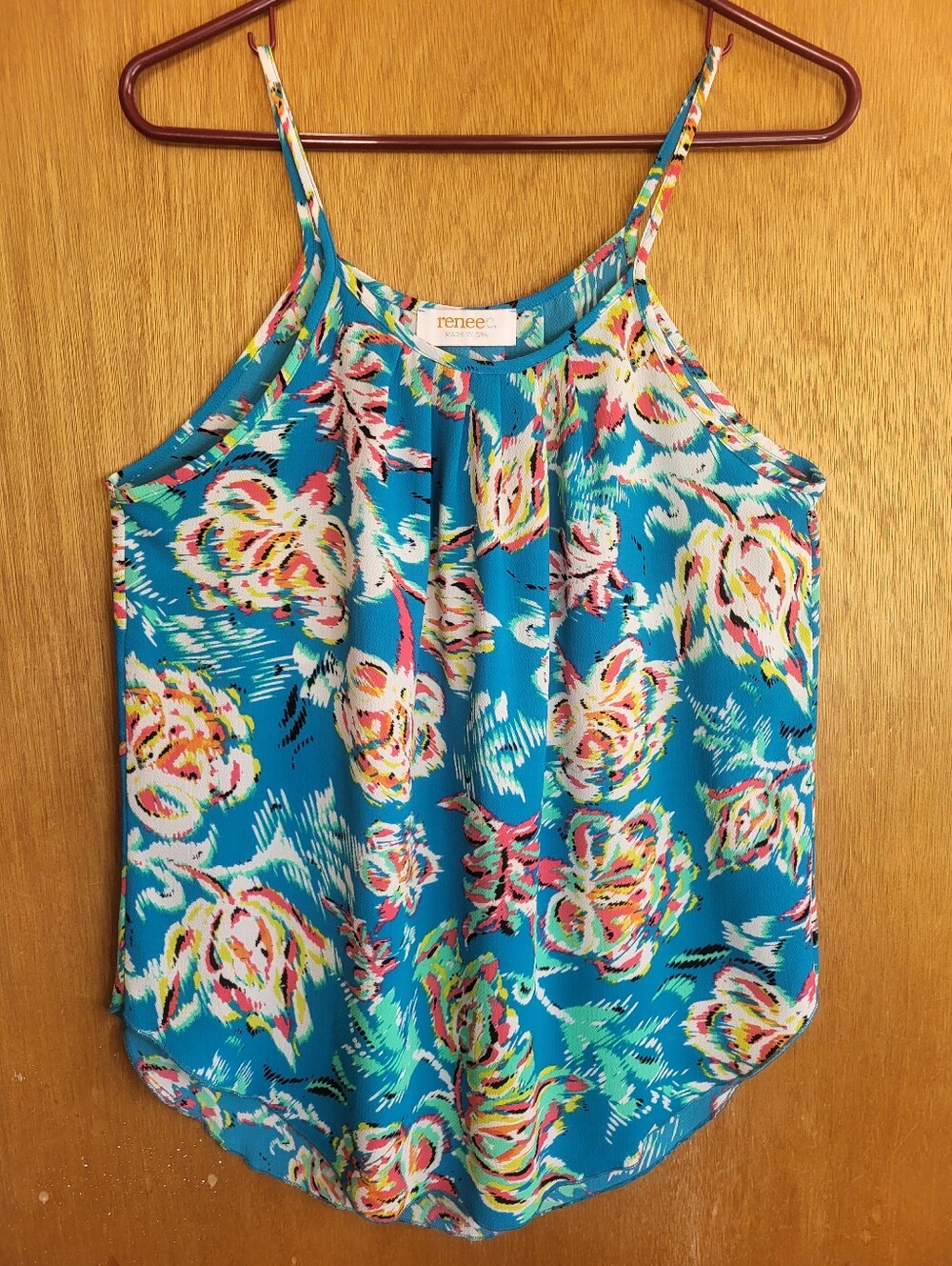 Renee C. Cobalt Blue Floral Print Spaghetti Strap Tank. Large